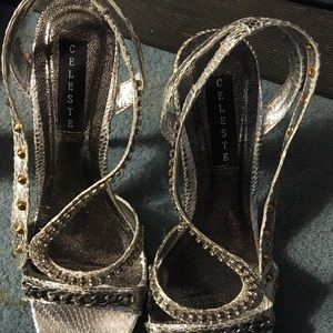 Strappy Celeste silver 7 1/2 open toed heels